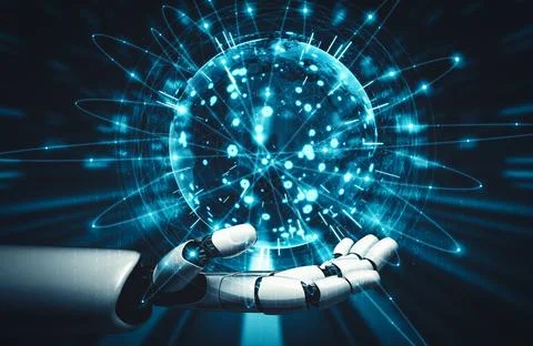 MLB Future artificial intelligence and machine learning for AI droid robot or Illustrazione stock