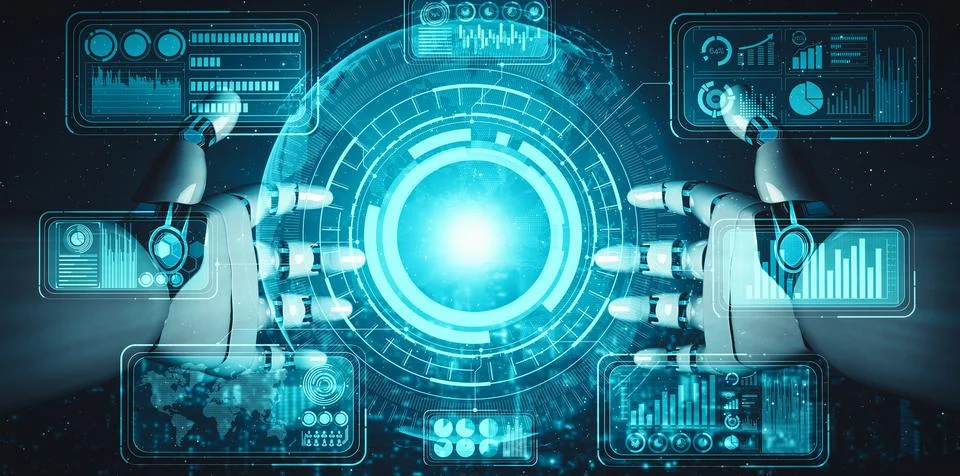 MLB Future artificial intelligence and machine learning for AI droid robot or Stock Illustration