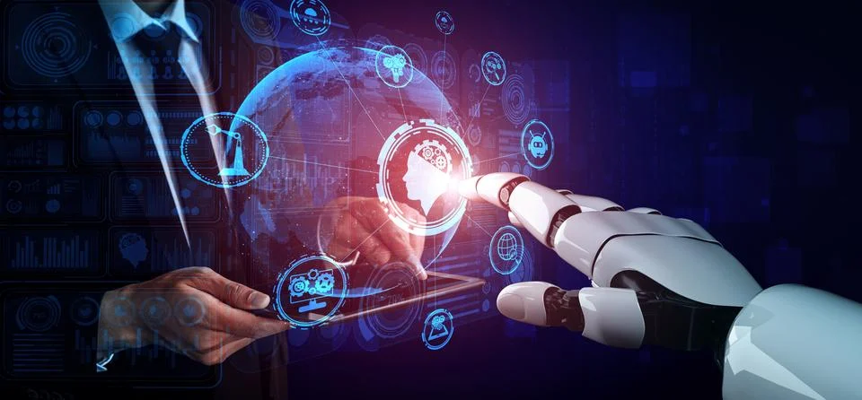 MLB Future artificial intelligence robot and cyborg. Stock Illustration