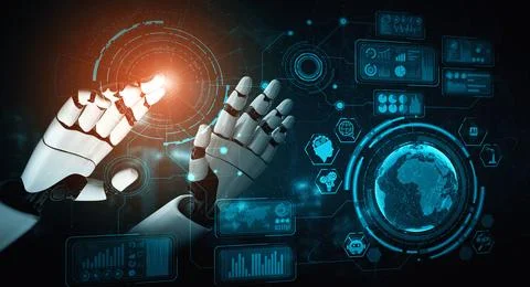 MLB Future artificial intelligence robot and cyborg. Stock Illustration