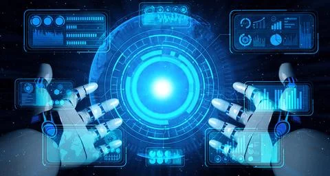 MLB Future artificial intelligence robot and cyborg. Stock Illustration