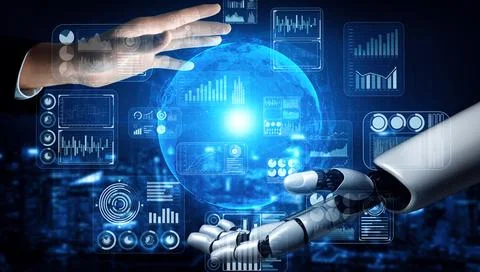 MLB Future artificial intelligence robot and cyborg. Illustrazione stock