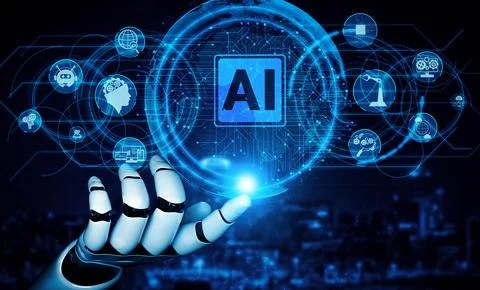 MLB Future artificial intelligence robot and cyborg. Stock Illustration