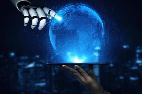 MLB Future artificial intelligence robot and cyborg. Illustrazione stock