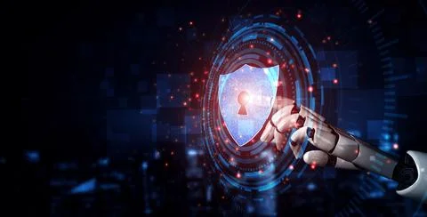 MLB Future artificial intelligence robot and cyborg. Illustrazione stock