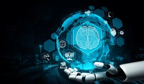 MLB Future artificial intelligence robot and cyborg. Stock Illustration
