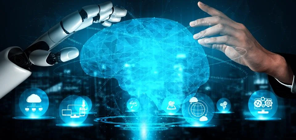 MLB Future artificial intelligence robot and cyborg. Illustrazione stock