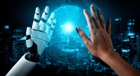 MLB Future artificial intelligence robot and cyborg. Illustrazione stock