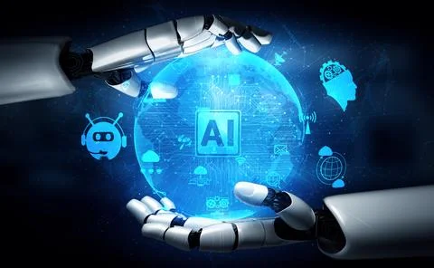 MLB Future artificial intelligence robot and cyborg. Stock Illustration