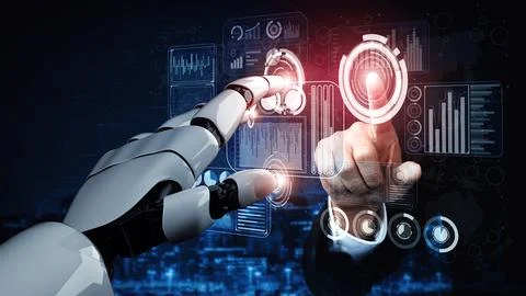 MLB Future artificial intelligence robot and cyborg. Illustrazione stock