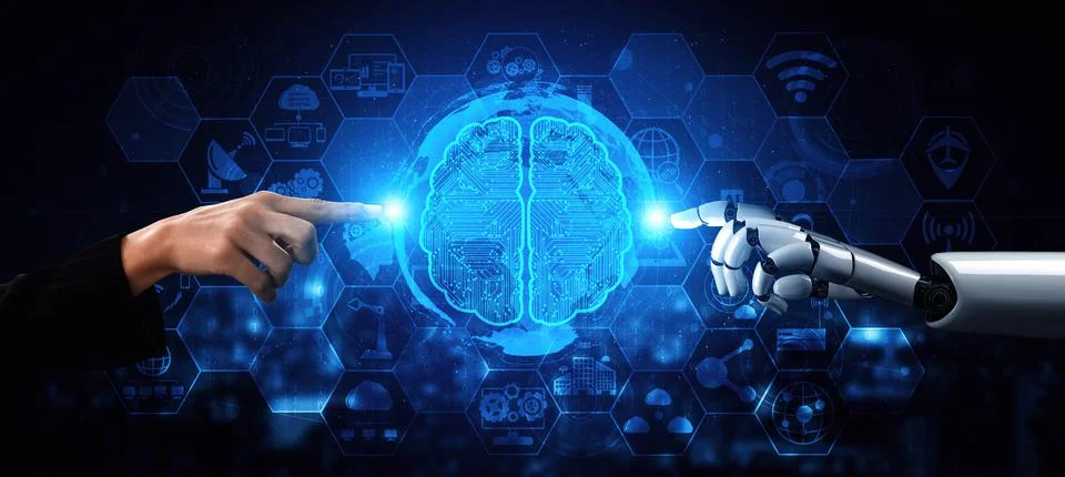 MLB Future artificial intelligence robot and cyborg. Stock Illustration
