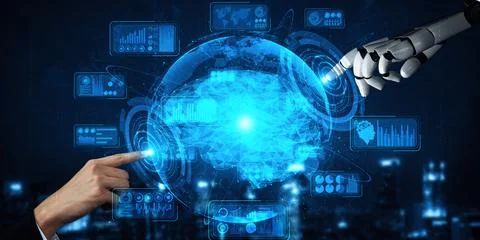 MLB Future artificial intelligence robot and cyborg. Stock Illustration