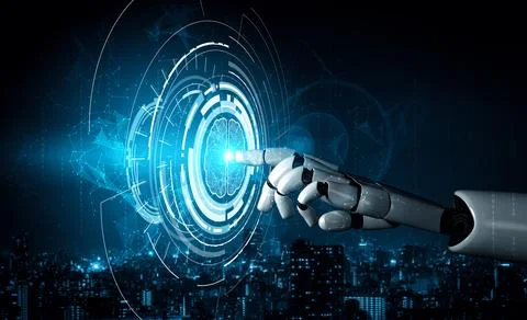 MLB Future artificial intelligence robot and cyborg. Illustrazione stock