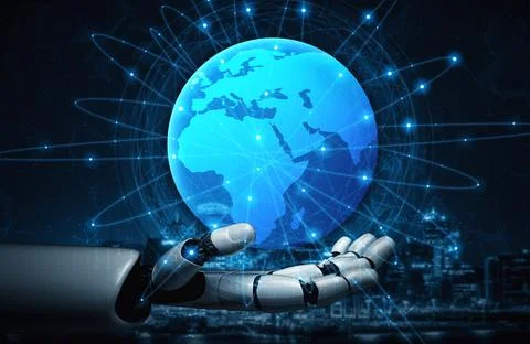 MLB Future artificial intelligence robot and cyborg. Stock Illustration