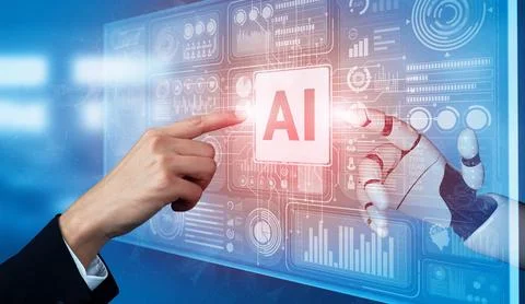 MLB Future artificial intelligence robot and cyborg. Illustrazione stock