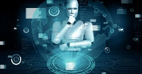 MLB Future financial technology controll by AI robot huminoid uses machine Illustrazione stock