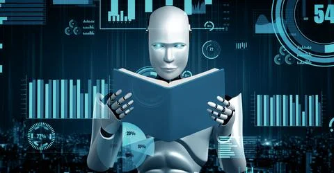 MLB Future financial technology controll by AI robot huminoid uses machine Illustrazione stock