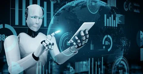 MLB Future financial technology controll by AI robot huminoid uses machine Stockillustratie