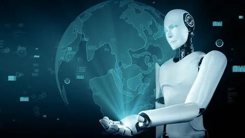 MLB Future financial technology controll by AI robot huminoid uses machine Illustrazione stock