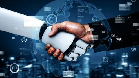 MLB Future financial technology controll by AI robot huminoid uses machine Illustrazione stock