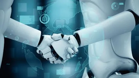 MLB Future financial technology controll by AI robot huminoid uses machine Stockillustratie