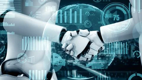 MLB Future financial technology controll by AI robot huminoid uses machine Illustrazione stock