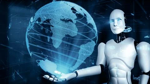 MLB Future financial technology controll by AI robot huminoid uses machine Illustrazione stock