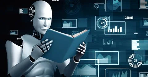 MLB Future financial technology controll by AI robot huminoid uses machine Illustrazione stock
