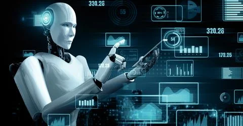 MLB Future financial technology controll by AI robot huminoid uses machine Illustrazione stock