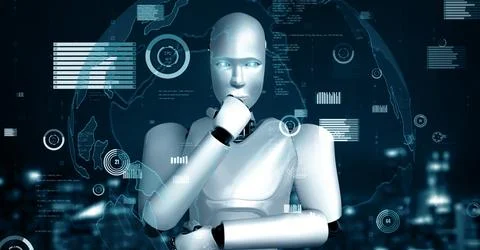 MLB Future financial technology controll by AI robot huminoid uses machine Illustrazione stock