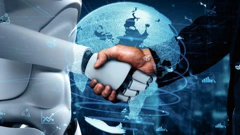 MLB Future financial technology controll by AI robot huminoid uses machine Illustrazione stock