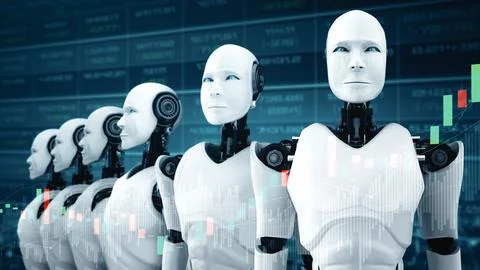 MLB Future financial technology controlled by AI robot using machine learning イラスト素材