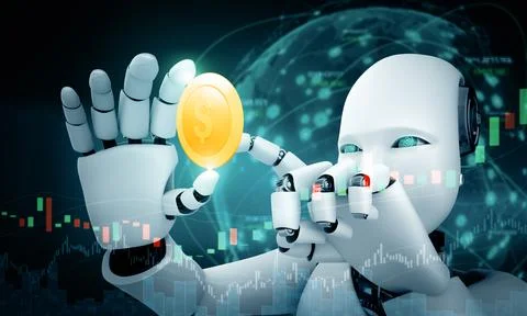 MLB Future financial technology controlled by AI robot using machine learning 스톡 일러스트