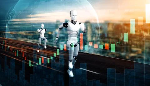 MLB Future financial technology controlled by AI robot using machine learning Illustrazione stock