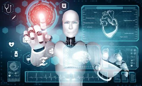 MLB Future medical technology controlled by AI robot using machine learning Illustrazione stock