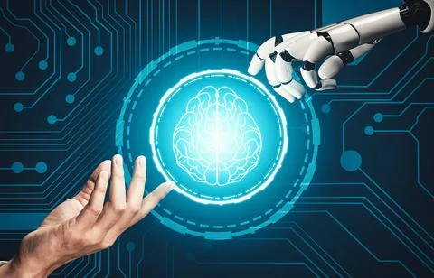 MLB Futuristic AI thinking of droid robot artificial intelligence concept 스톡 일러스트