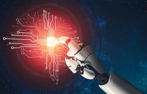 MLB Futuristic AI thinking of droid robot artificial intelligence concept Stock Illustration
