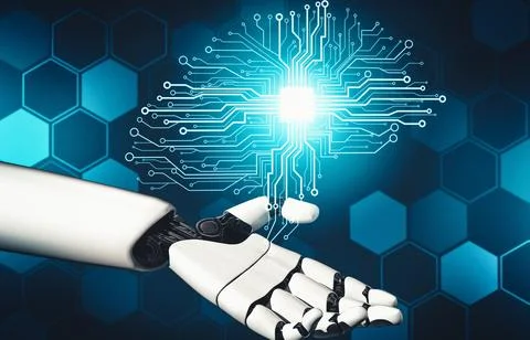 MLB Futuristic AI thinking of droid robot artificial intelligence concept 스톡 일러스트