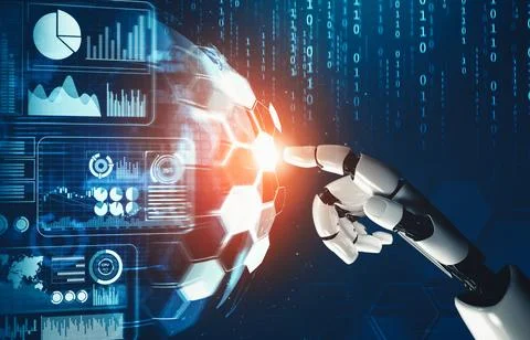 MLB Futuristic AI thinking of droid robot artificial intelligence concept Stock Illustration