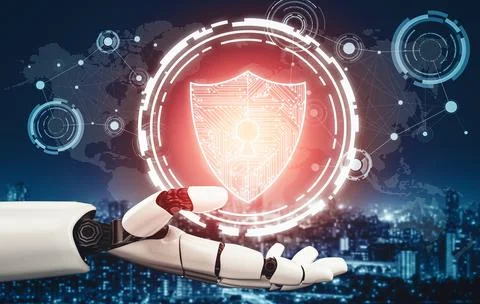 MLB Futuristic AI thinking of droid robot artificial intelligence concept Stock Illustration