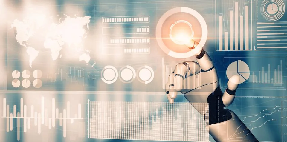 MLB Futuristic AI thinking of droid robot artificial intelligence concept Stock Illustration