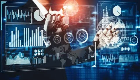 MLB Futuristic AI thinking of droid robot artificial intelligence concept Stock Illustration