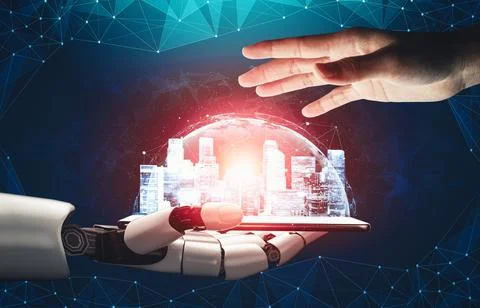 MLB Futuristic AI thinking of droid robot artificial intelligence concept Stock Illustration