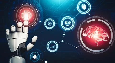MLB Futuristic AI thinking of droid robot artificial intelligence concept Stock Illustration