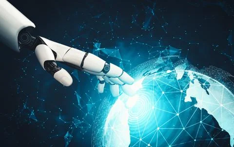 MLB Futuristic AI thinking of droid robot artificial intelligence concept Stock Illustration