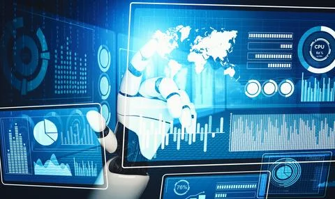 MLB Futuristic AI thinking of droid robot artificial intelligence concept Stock Illustration
