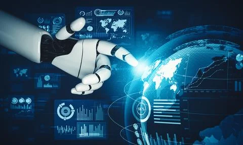 MLB Futuristic AI thinking of droid robot artificial intelligence concept Stock Illustration