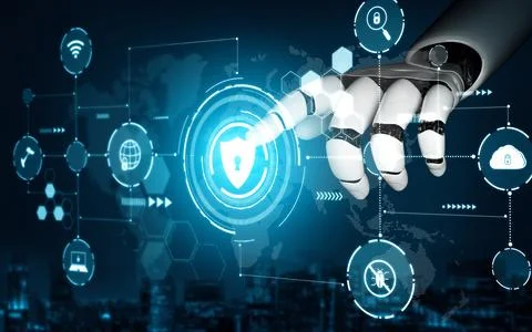 MLB Futuristic robot artificial intelligence concept. Illustrazione stock