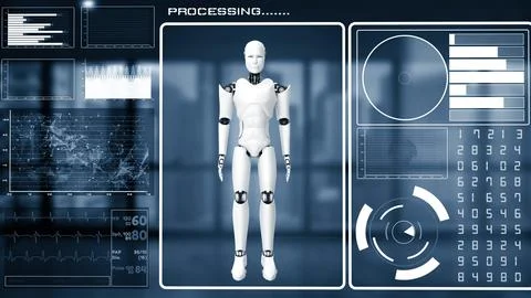 MLB Futuristic robot, artificial intelligence CGI big data analytics and 库存插图