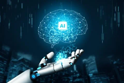 MLB Futuristic robot artificial intelligence concept. Illustrazione stock